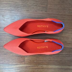 Rothy's Orange Pointed Toe Flats with Blue Heel Trim